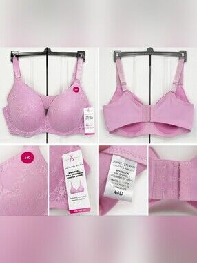 Ashley Stewart Wire Free Bra 44D Pink Lace Full Coverage Lightly Lined Comfort